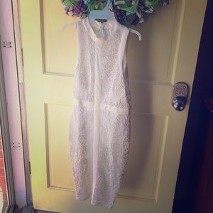 White mesh embroidered dress with gold detailing